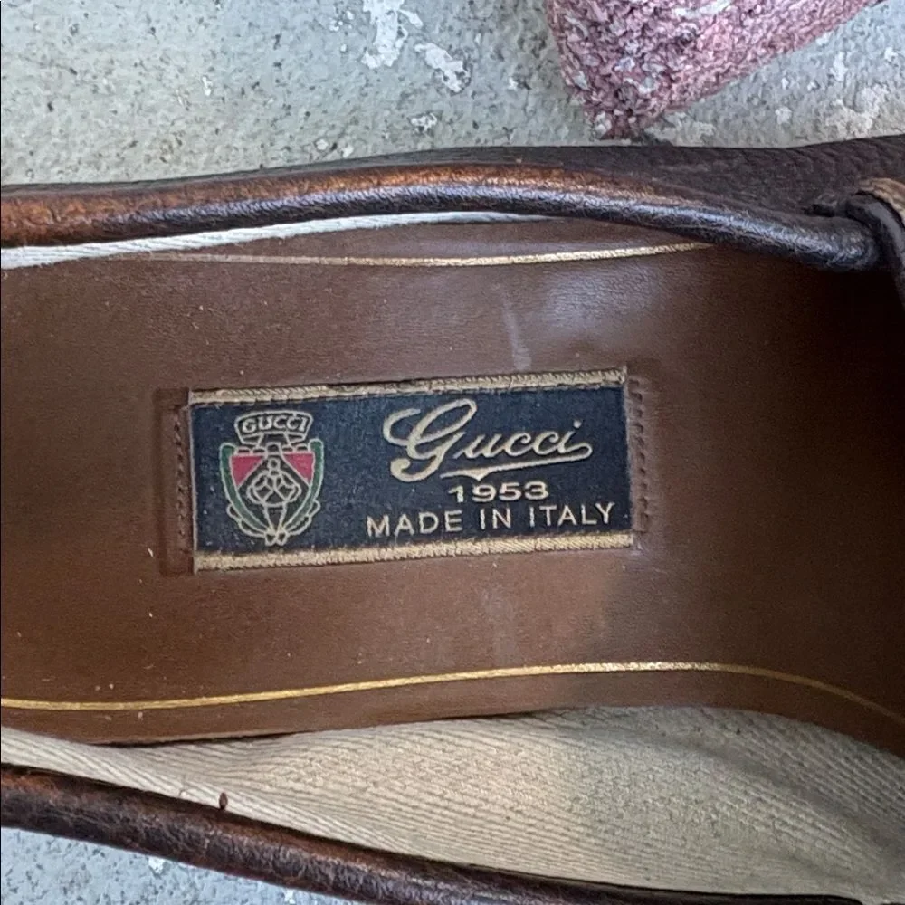 Gucci men’s two tone horse bit loafers